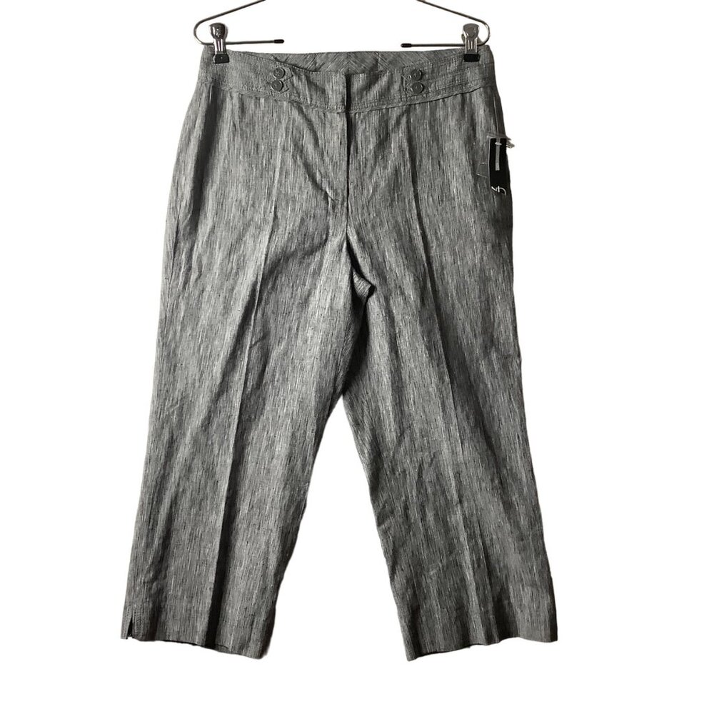 New Directions Straight-Leg Casual Crop Linen Blend Pants Sz 6 Black White NWT